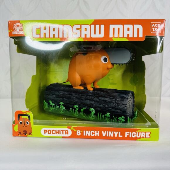 Chainsaw Man Pochita On A Log 8inch Vinyl Figure Built By Culturefly Crunchyroll - Picture 1 of 9
